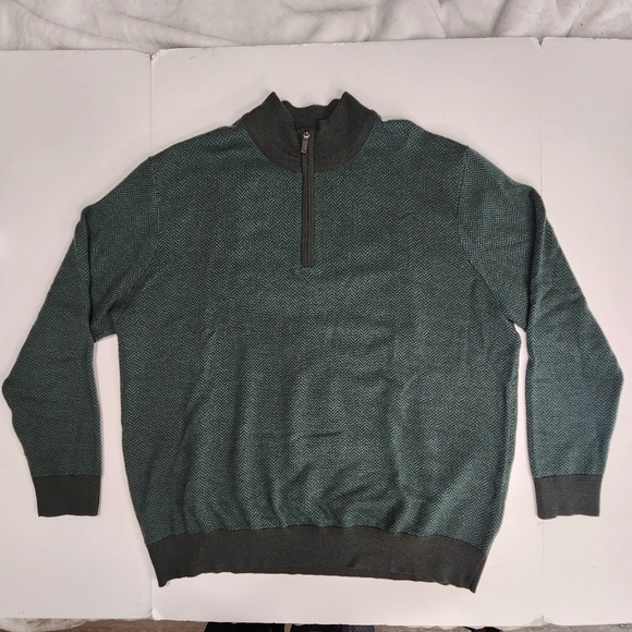 UNTUCKit Sweater Mens XL Merino Wool Belgardo Herringbone Quarter Zip FLAW - Picture 1 of 11
